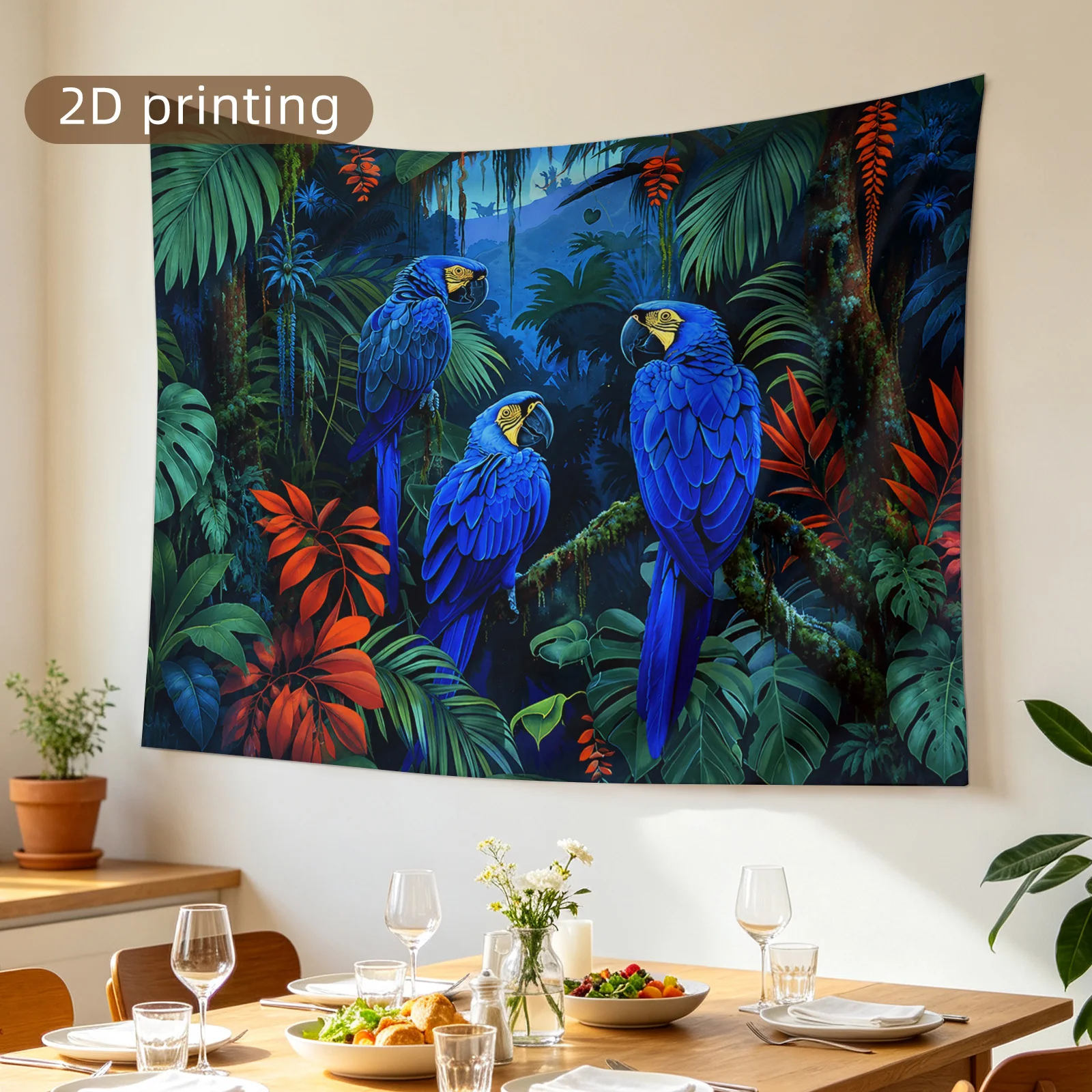 Bohemian Tropical Macaw Jungle Tapestry Wall Hanging Rainforest Prints for Boho Living Room Bedroom Decor