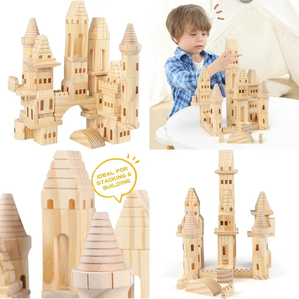 72-delige houten middeleeuwse kasteelset met ridders en prinsessen voor het bouwen van kinderen