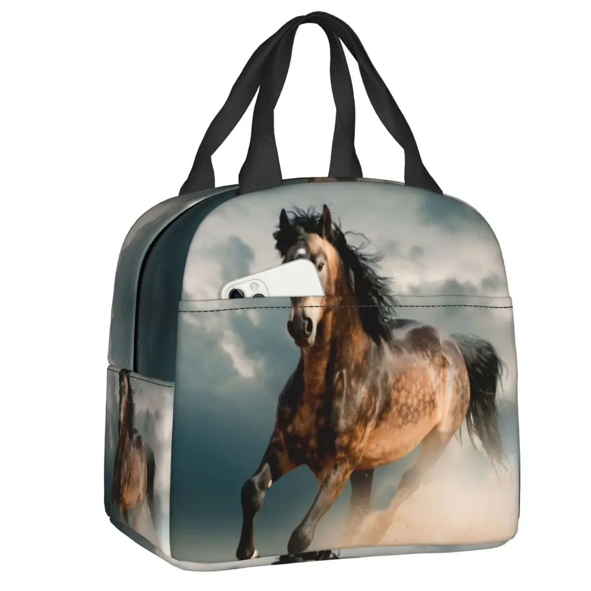 Galloping Horse Insulated Lunch Tote Bag for Women Kids Portable Cooler Thermal Lunch Box Work School Picnic Food Container Bags