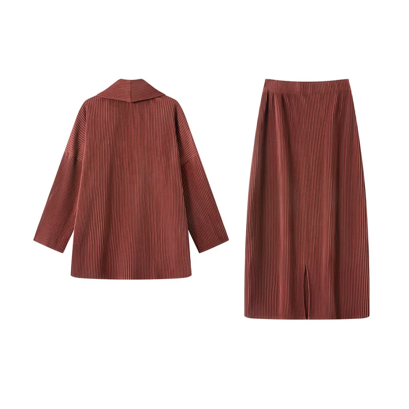 Miyake Fold 2025 New Cardigan Coat Fashion Dressing Set Medium To Long Pleats Half Skirt Autumn/Winter Top Fold Two Piece Set