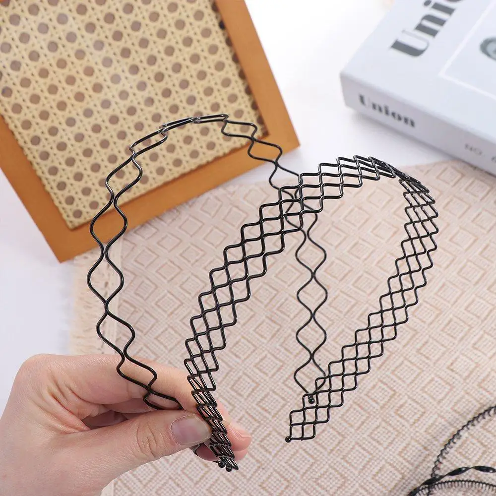 Elegnat Cross Wave Shape Headband Double Layer Simple Thin Metal Hair Hoop Korean Style Elastic Men Hair Bands Wash Face