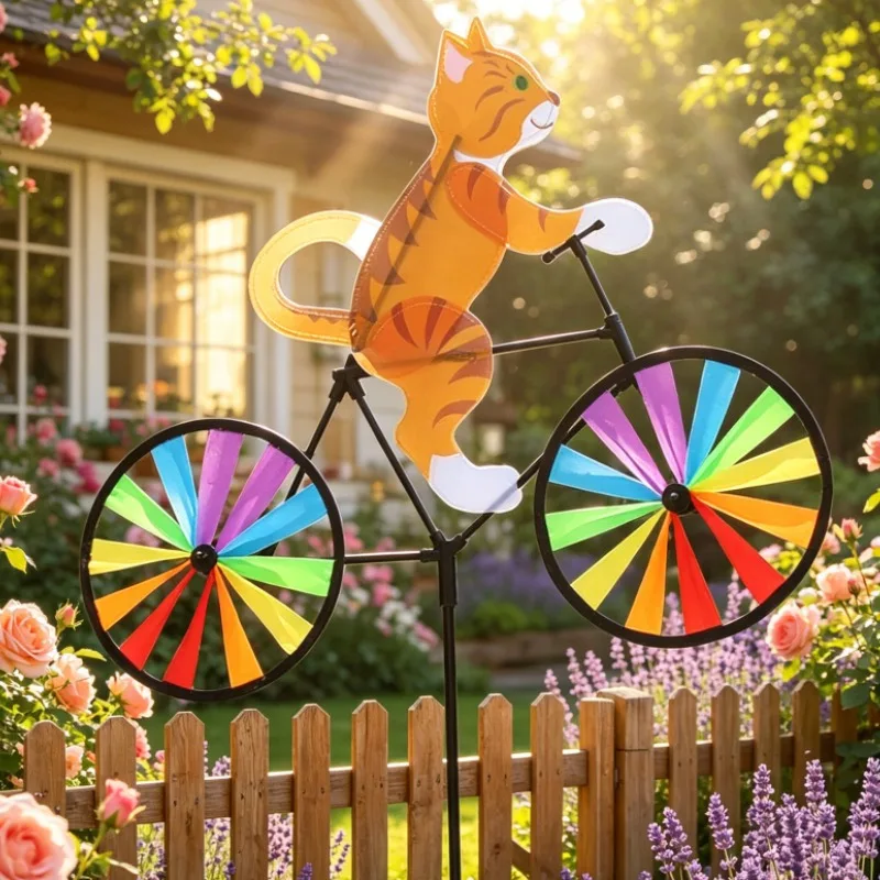 Windmill 3D Cartoon Animal Riding Design Creative Wind Spinner With Pole For Bicycle Yard And Garden Art Decoration