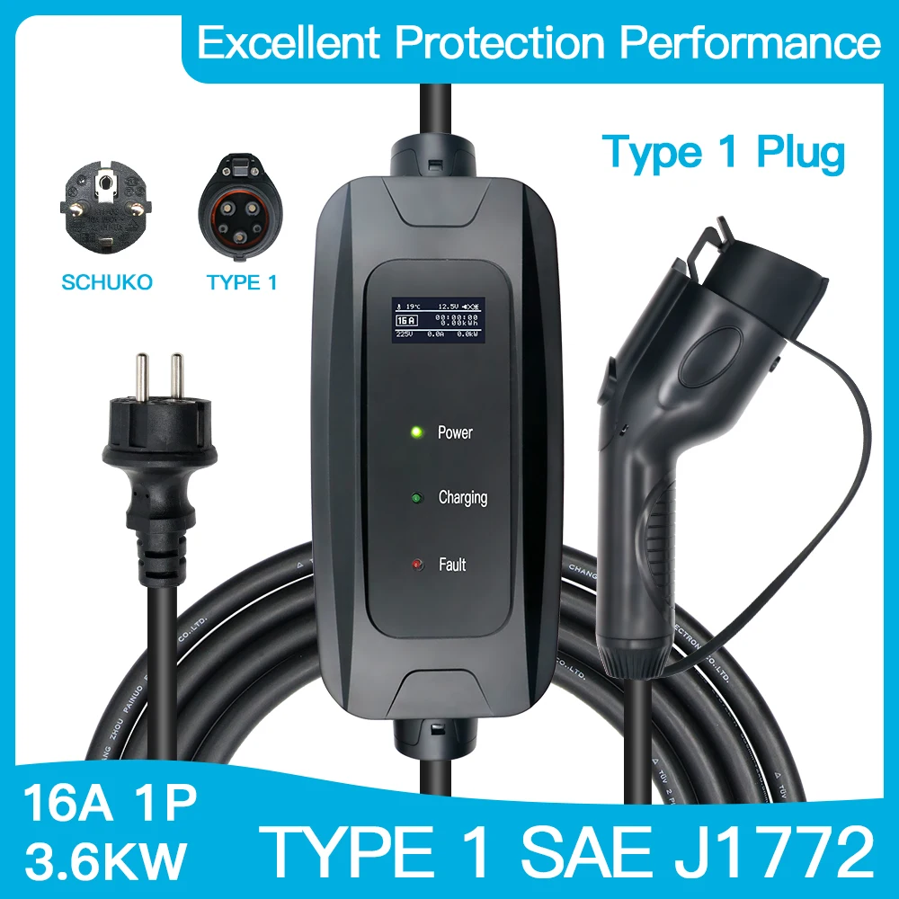 

Портативное мобильное зарядное устройство для электромобилей 16 А Тип 2 Тип 1 IEC 62196-2 SAE1772 кабель для электромобиля 5 м штепсельная вилка Schuko для домашнего использования 220/250 В EVSE