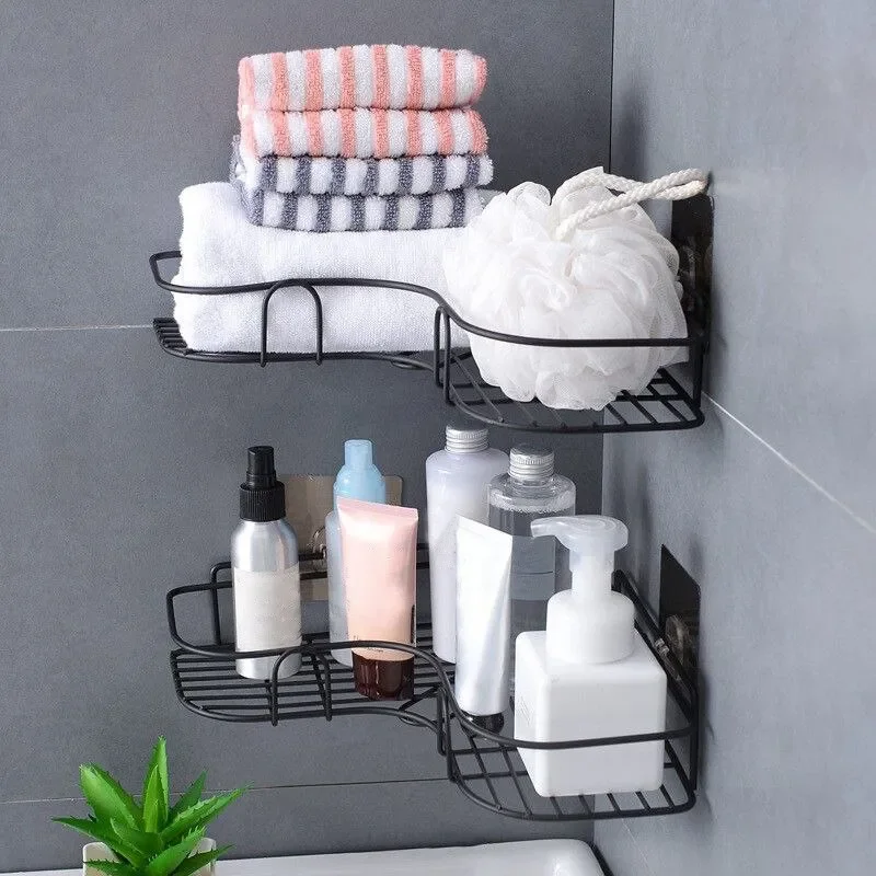 Bathroom Shelf Shampoo Storage Shelf Cosmetic Holder No Punch Metal Shelf Condiment Organizer Corner Shelf Bathroom Accessories