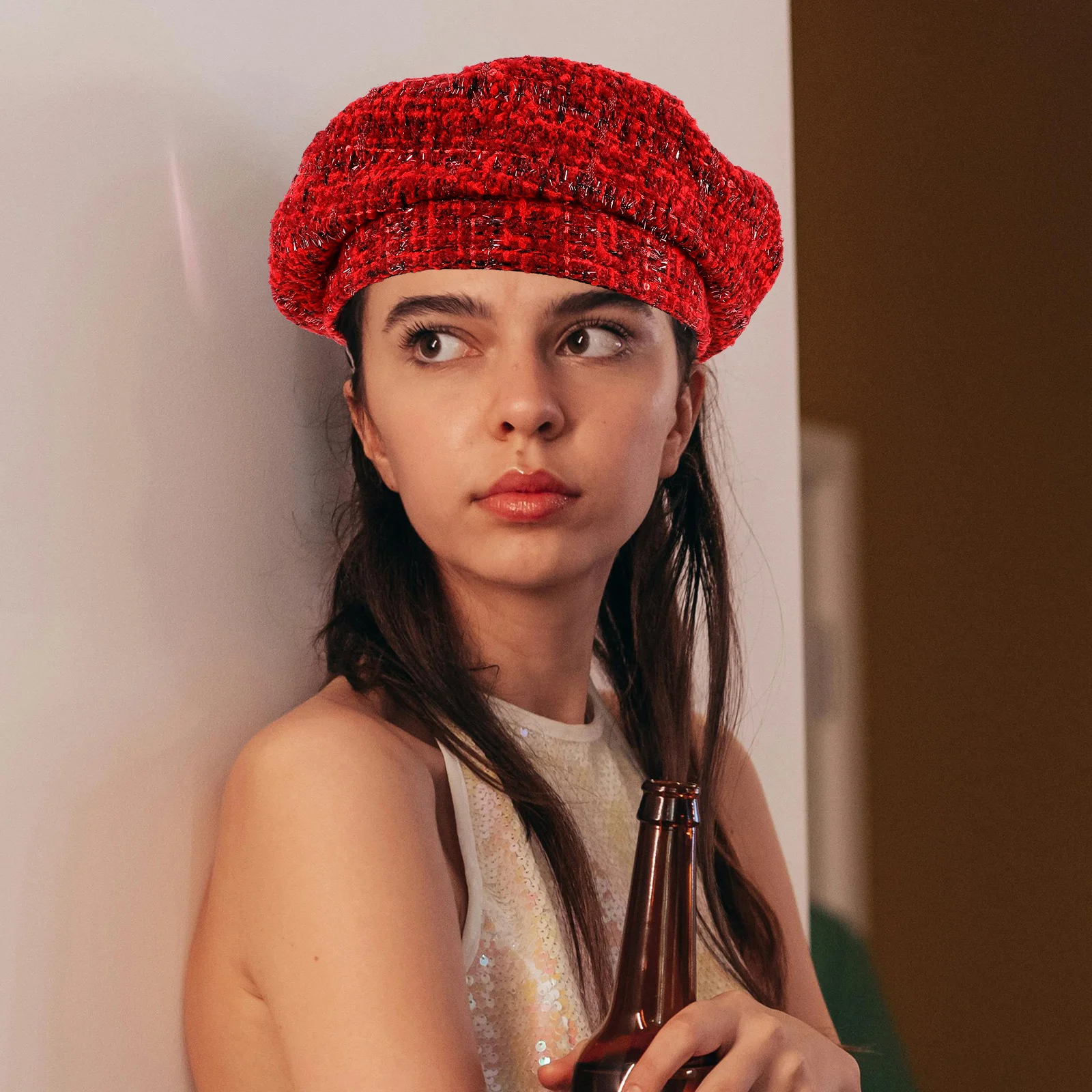 قبعة بيريه كلاسيكية منقوشة متقلب متلألئ متماسكة شتاء دافئ عيد الميلاد أغطية الرأس عطلة الإكسسوارات للنساء #1