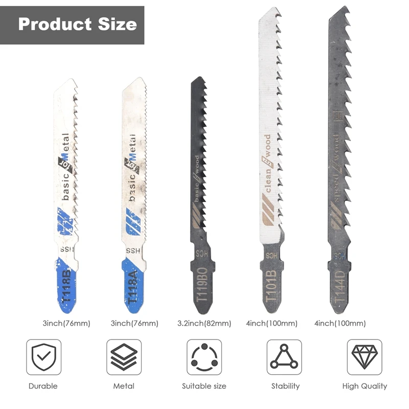 20 ชิ้นชุดใบเลื่อยจิ๊กซอว์เปลี่ยนชุดใบเลื่อยจิ๊กซอว์สําหรับตัดไม้และโลหะ