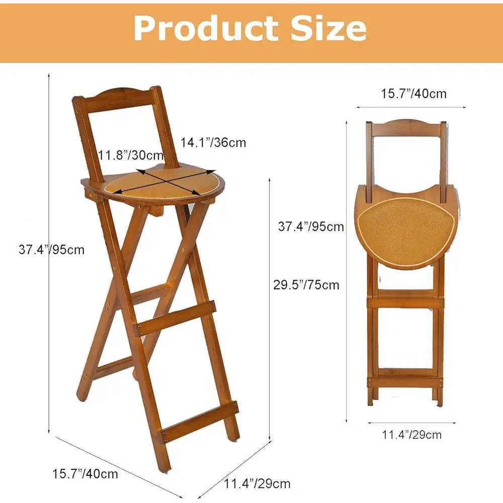 Portable Folding Bar Stool Bamboo Kitchen Counter Height Stool with Backrest Stable Design Space Saving Indoor Outdoor Use