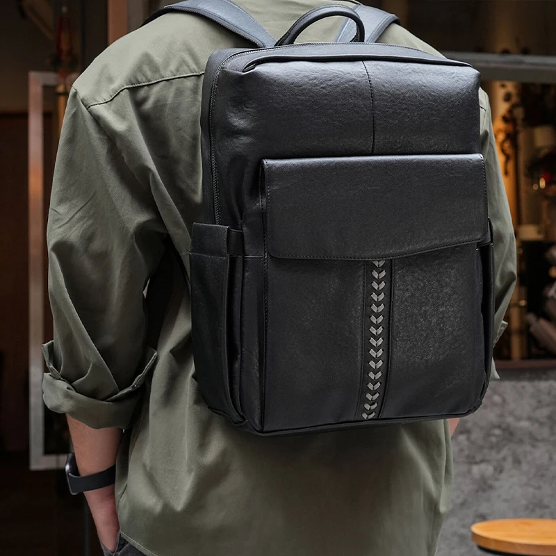 Mochila de Viaje de Cuero Genuino para Exteriores, Gran Capacidad, Mochila Deportiva para Camping, Unisex, para Portátil, Mochilas, Rucksacks