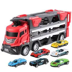 Mega haulerおもちゃのトラック、折りたたみ式レーストラック、車の輸送、デフォームキャットティング、6つのレーシングカー