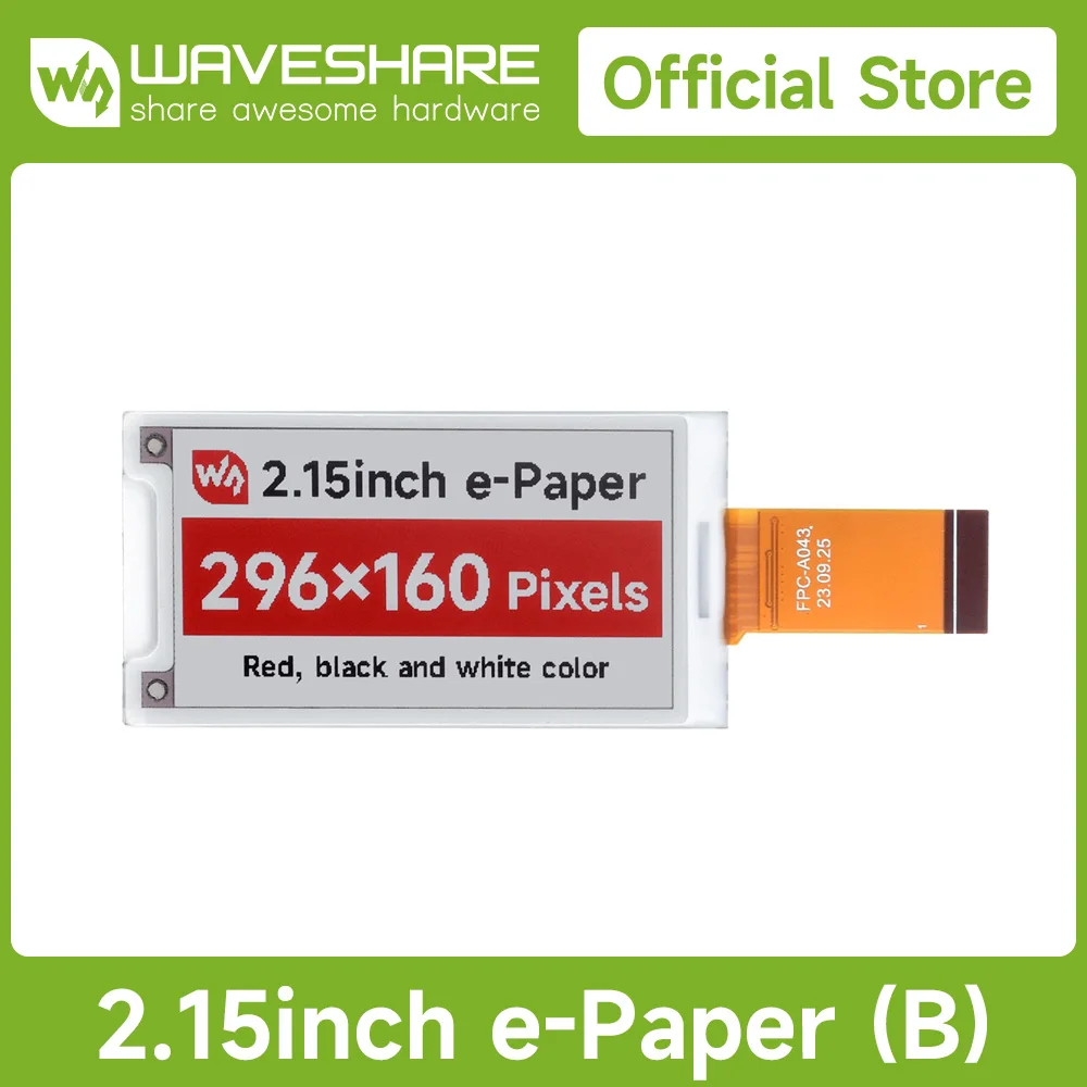 Waveshare 2.15inch E-Paper Display (B), 296x160, Red/Black/White, SPI E-Ink Display for Raspberry Pi / Arduino / STM32