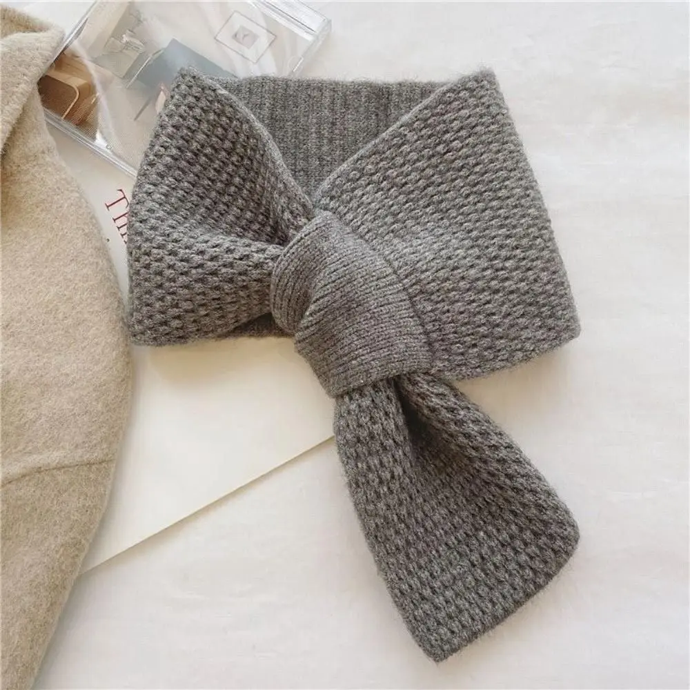 Women Knitted Cross Scarf Winter Neck Guard Shawl Warmer Stuff Solid Color Soft Girls Fashionable Fake Collar