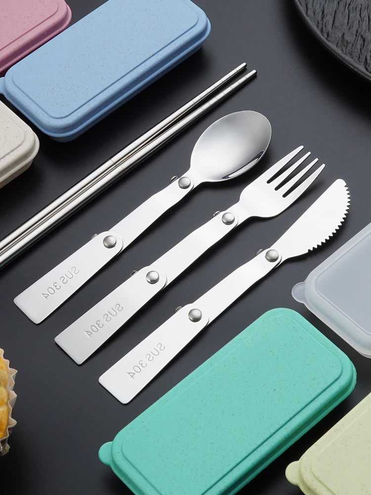 

Portable 304 Stainless Steel Dining Set Fork Spoon Chopsticks Knife Outdoor Travel Foldable Dining Utensils for Students And ...