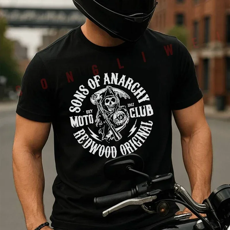 

Euro Size Sons Of Anarchie Soa Redwood Original Moto Club Moto T-Shirt Cotton New Fashion Summer Men O-Neck Tees
