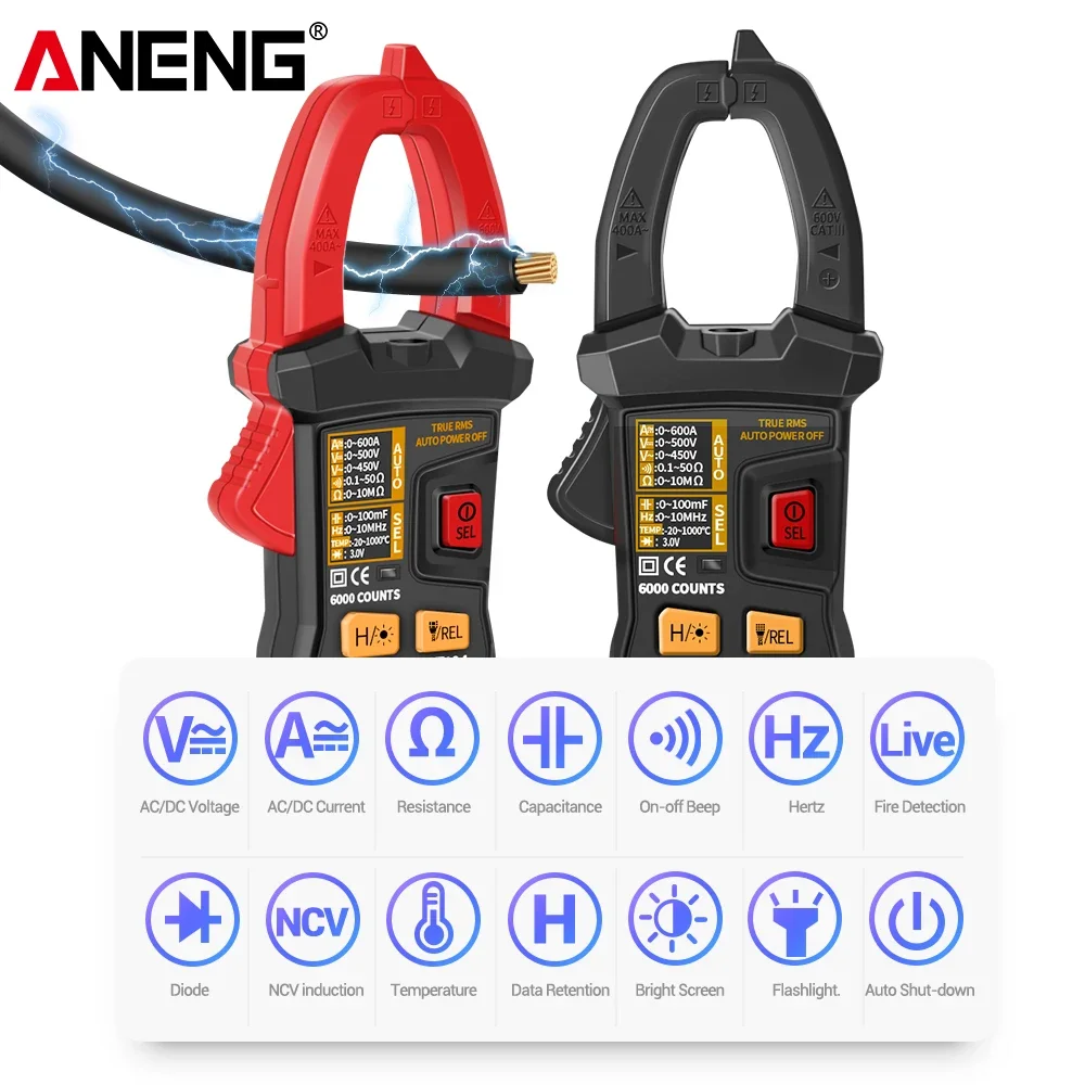 ANENG ST194 Digital Clamp Meter Multimeter DC/AC Current Tester 600V Voltage True RMS Amp Meters 6000 Count Capacitor multimetro