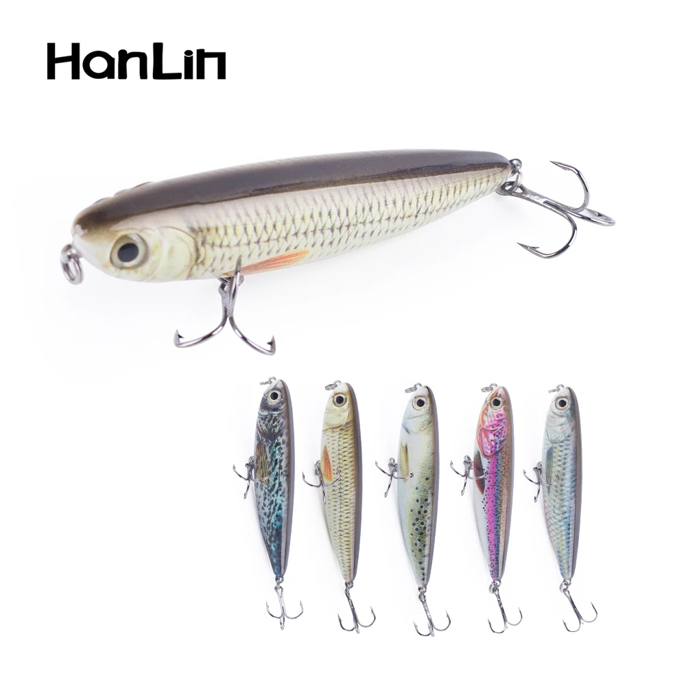 Hanlin Popper 9cm 12g Topwater Baits Walk The Dog Rattle Wobble Fishing Lures Floating Hard Plastic Bass For Pike Pesca Tackle