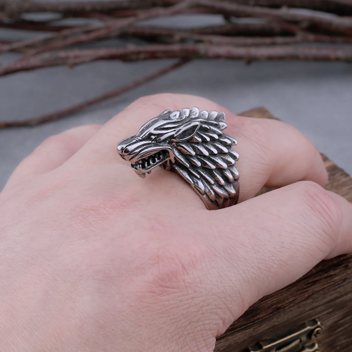 Viking Stainless Steel Wolf Head Ring Mens Biker Domineering Animal Finger Accessories Exquisite Texture Jewelry Gift