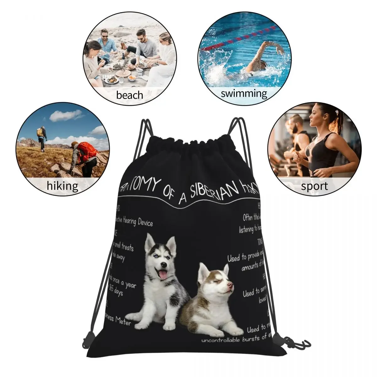 Drawstring Bundle Pocket Sports Bag, Anatomia de um Husky Tee Funny Dog Gift, Mochilas Amante, Sports Bookbag