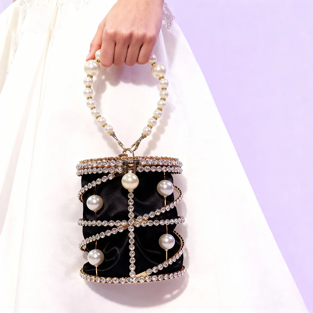 

JIOMAY 2025 г., женский роскошный дизайнерский золотой клатч, вечерняя сумка с украшением из бисера, ажурная сумка-ведро для социальных галасов и мероприятий