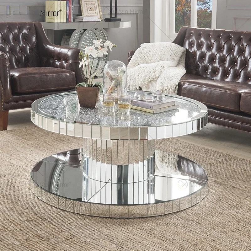 Factory price customized mirror shaped circular coffee table