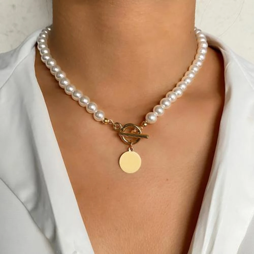 ALIUTOM Bohemian Teardrop-Shaped Imitation Pearls Pendant Necklace For Women Hip Hop Pearl Chain Choker Necklace Jewelry Gifts