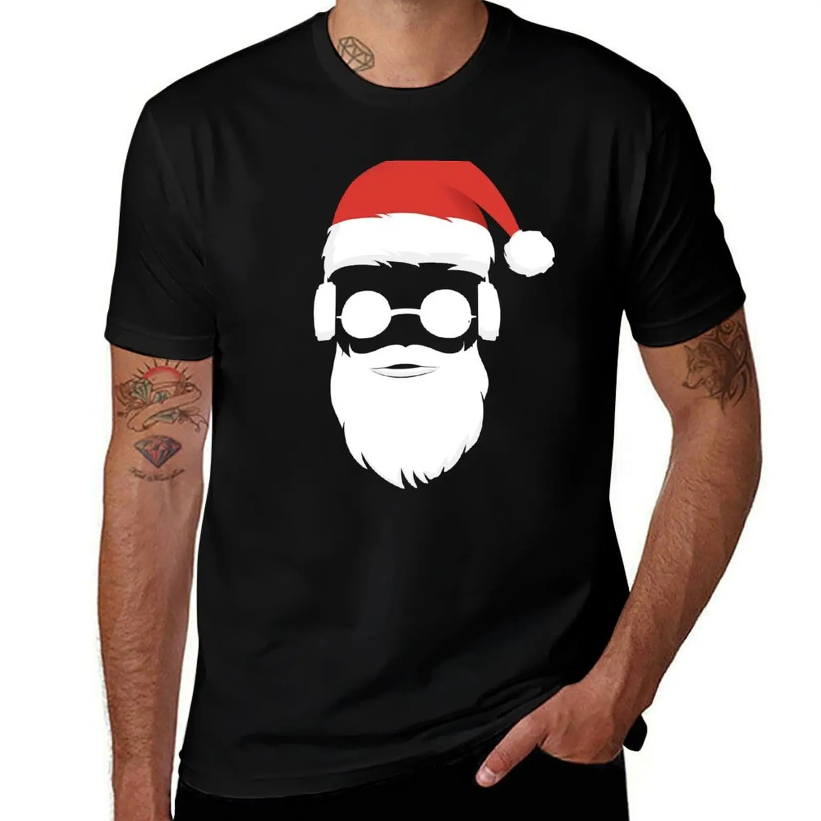 

Cool Hipster Santa Claus Beard Sunglasses Headphones Present T-Shirt t shirts for man cotton soft T-Shirt