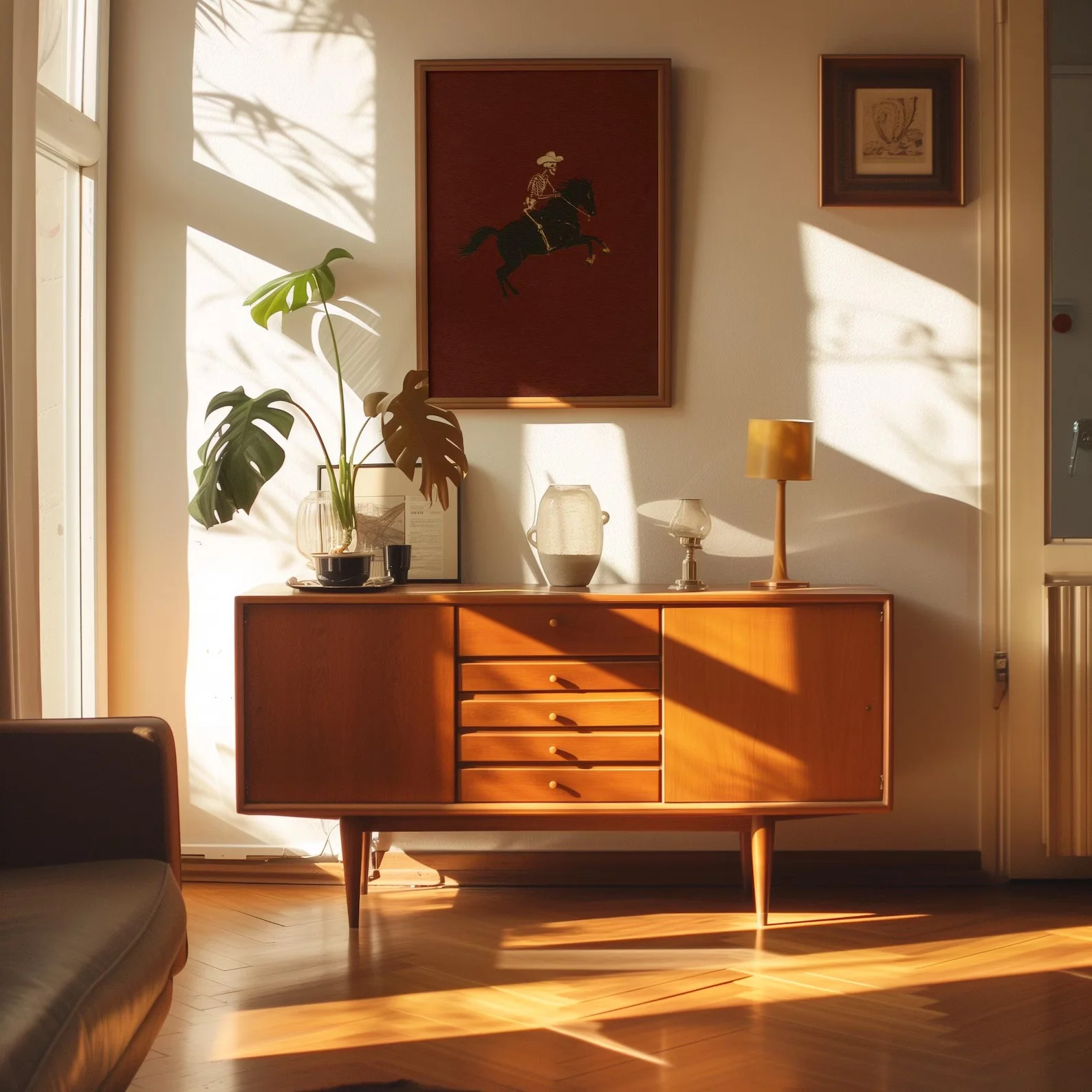 Ilustrasi Koboi Kerangka Cetak Bronco Menggoyang-goyangi Kuda Dekorasi Dinding Gotik Poster Kuda Seni Unik Poster Barat Seni Rodeo Retro Cowgi