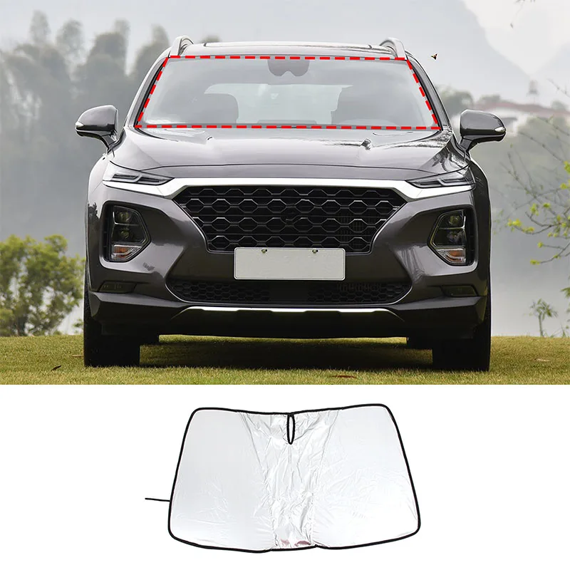 

For Hyundai Santa FE 2023 2024 Car Front Windshield Sunshade Sun Protection Visor Sunshade Silver Tape Sunshade Accessories