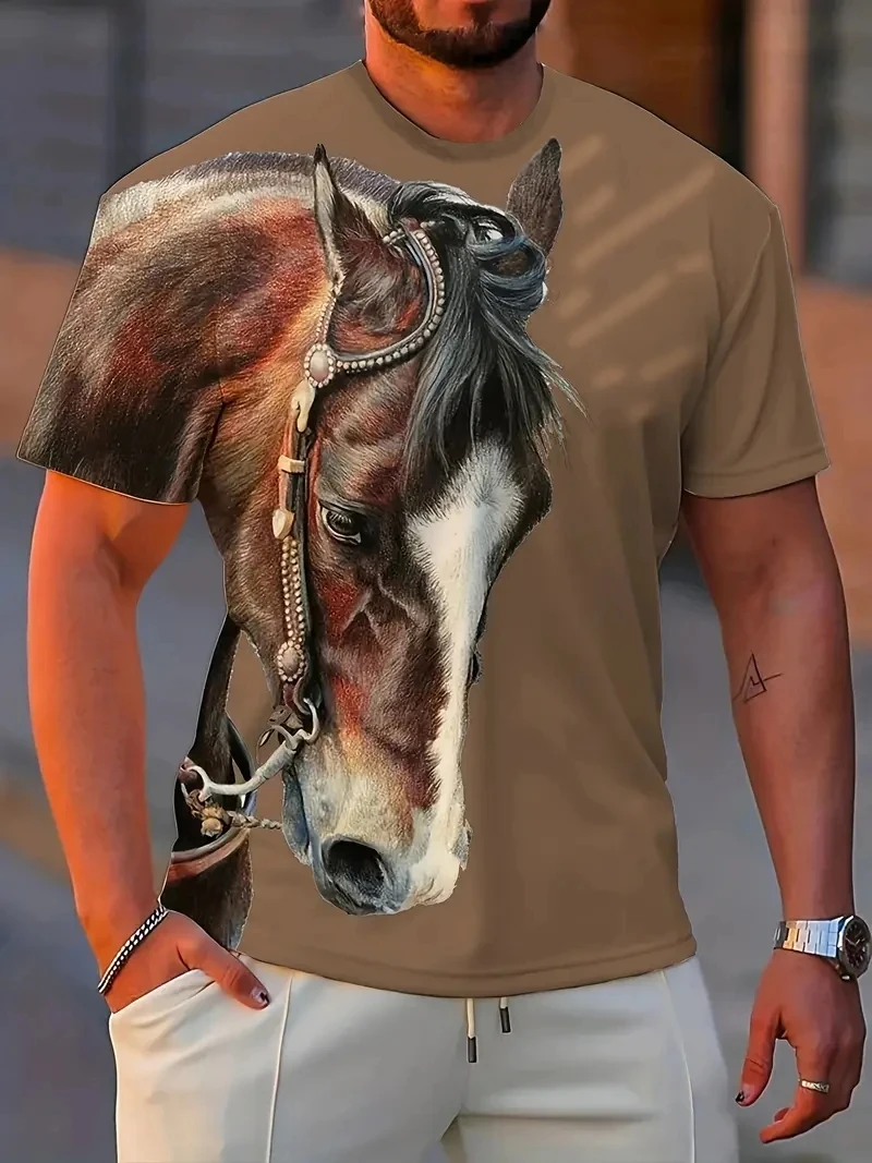 Black White Horse Graphic 3d Full Print T-shirt For Men Fashion
