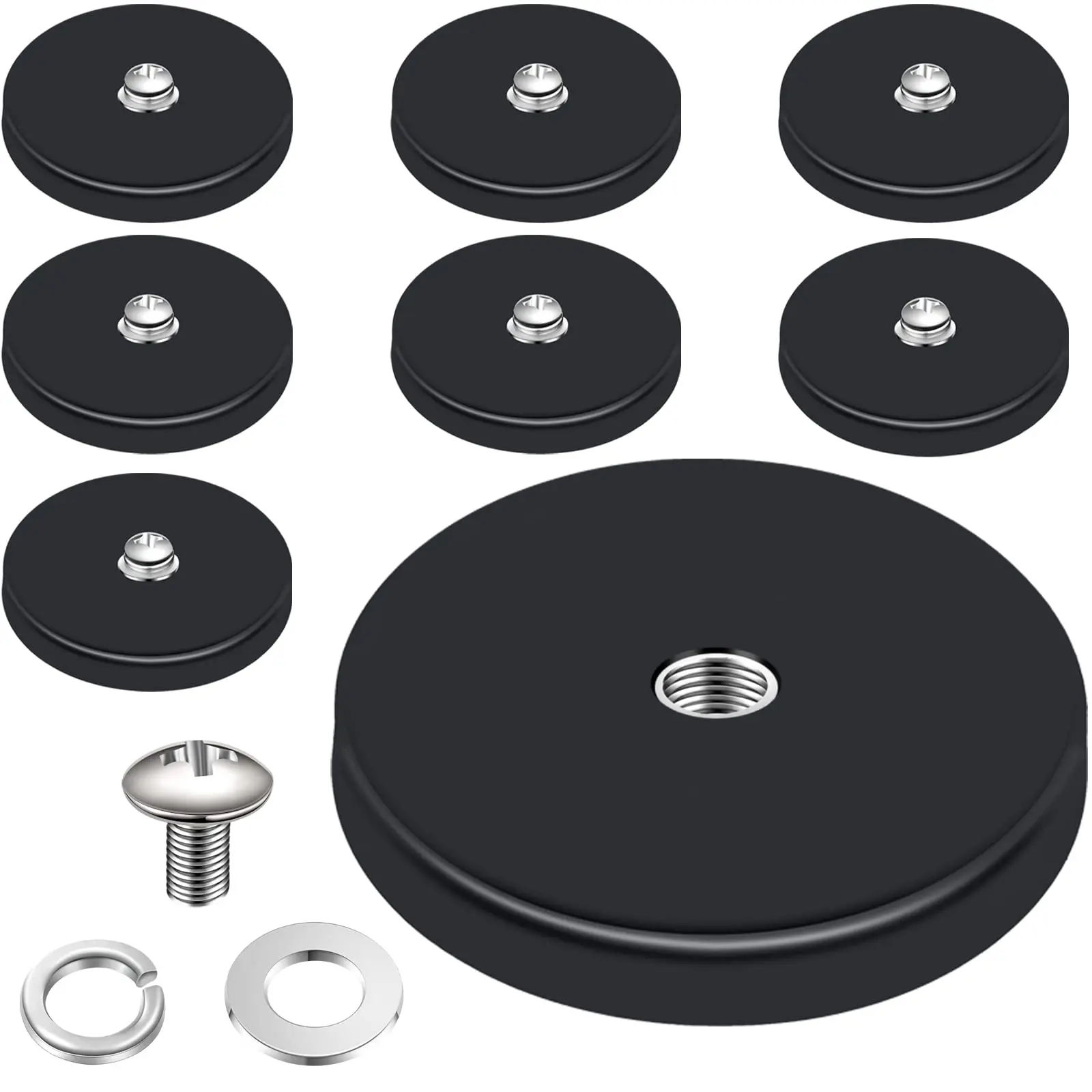 Strong Rubber Coated Magnets, Neodymium Magnets with M4 Female Thread for Working Lights, Antenna, Tractor Mirror and Tools