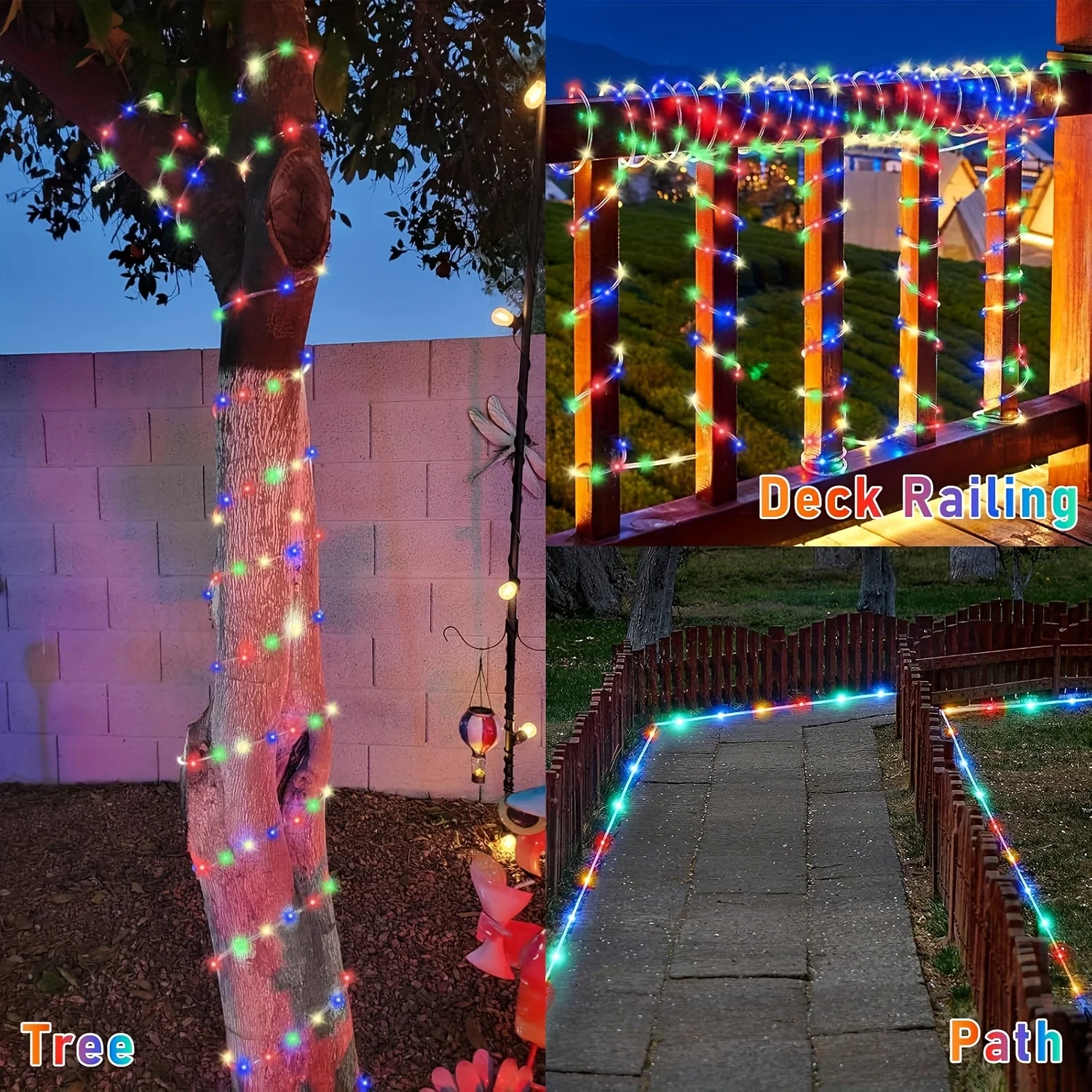 Solar Rope Light 8 Mode Waterproof Solar String Light Solar Powered Outdoor Lamp for Garden Flowerbed Backyard Porch Xmas Decor