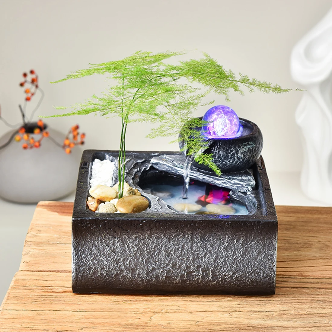 

Creative Water Fountain Feng Shui Wheel Ball Ornament Circulating Desktop Humidifier Water Feature Small Rockery