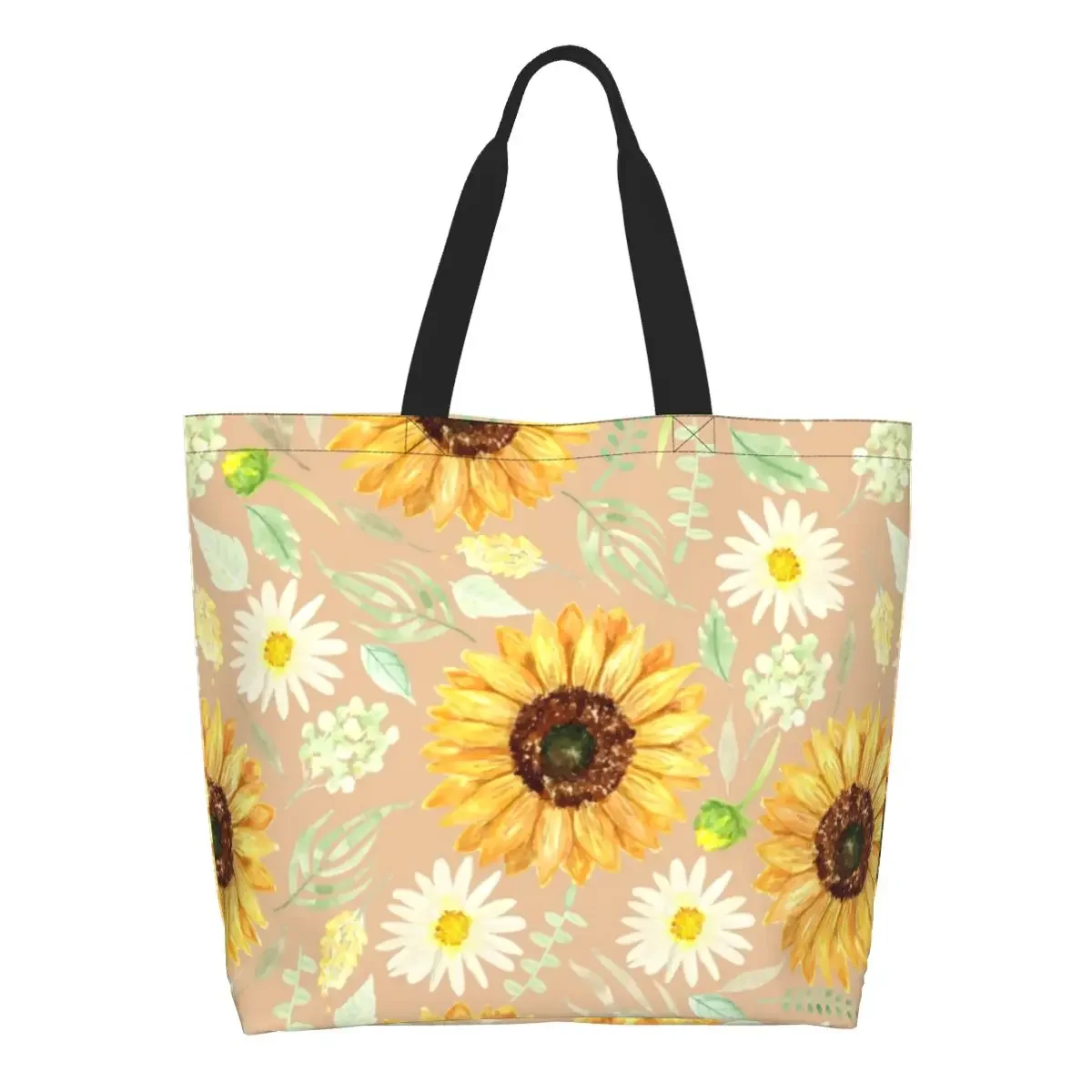 Sunflowers And Daisies Grocery Shopping Bag Canvas Shopper Tote Shoulder Bag Large Capacity Washable Floral Flower Handbag