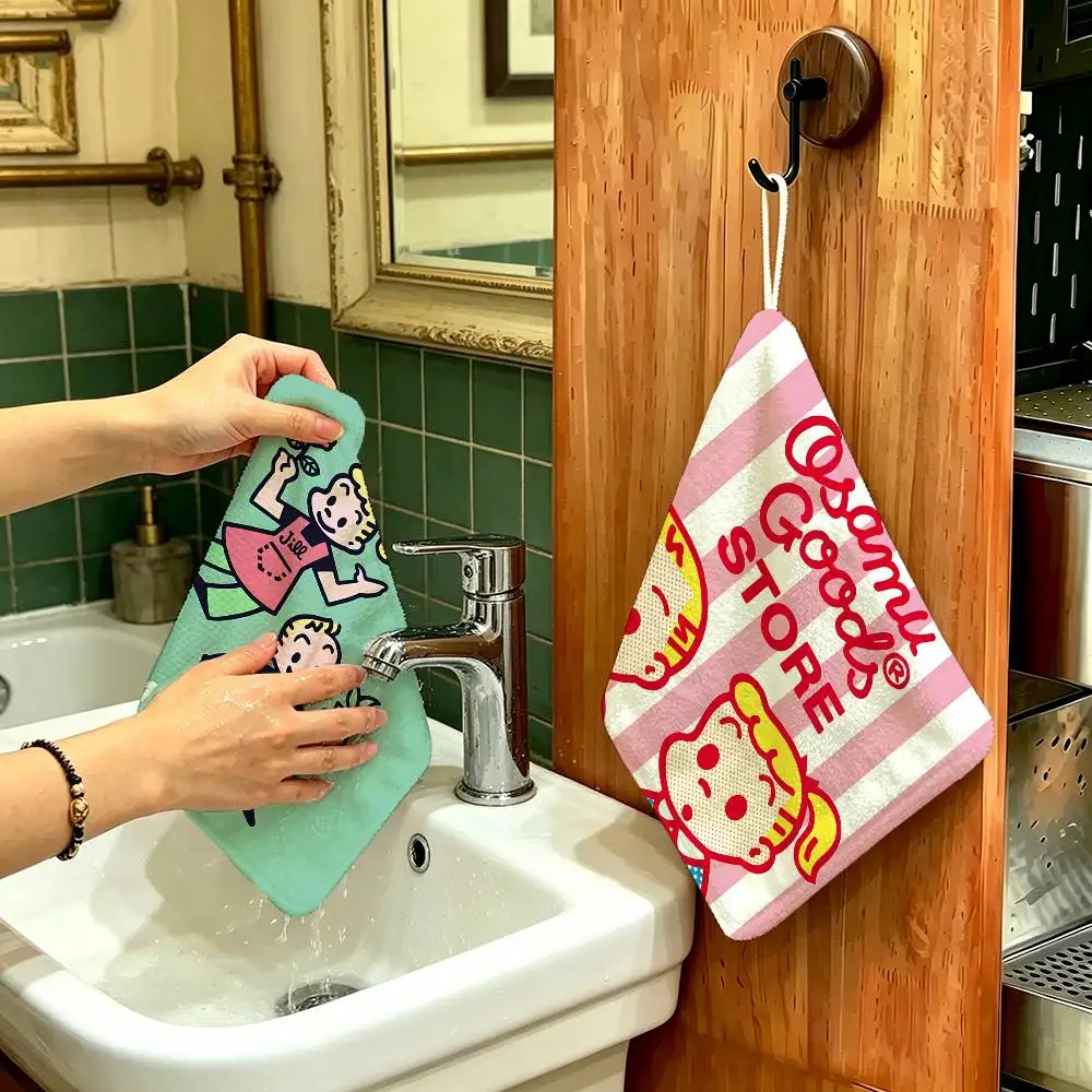 O-Osamu Goods Banner Art Hanging Kitchen Towel, Polyester Cotton Fabric, Absorbent Hand Wiping Towel for Home Dormitory