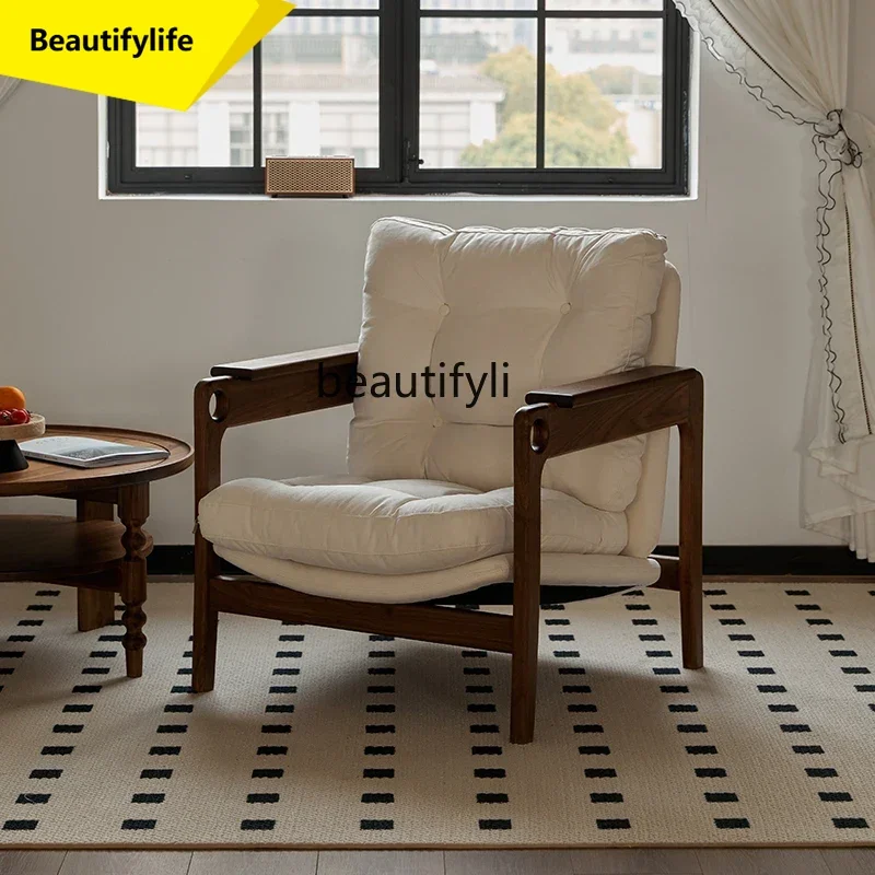 

LL A57 North American black walnut sofa chair single solid wood leisure chair soft bag backrest living room lazy chair