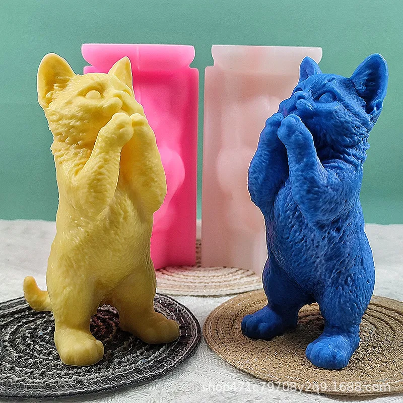 14cm Size Standing Cat Candle Silicone Mold 3D Animal Cat Scented Candle Gypsum Resin Casting Mould Chocolate Baking Tool Decor