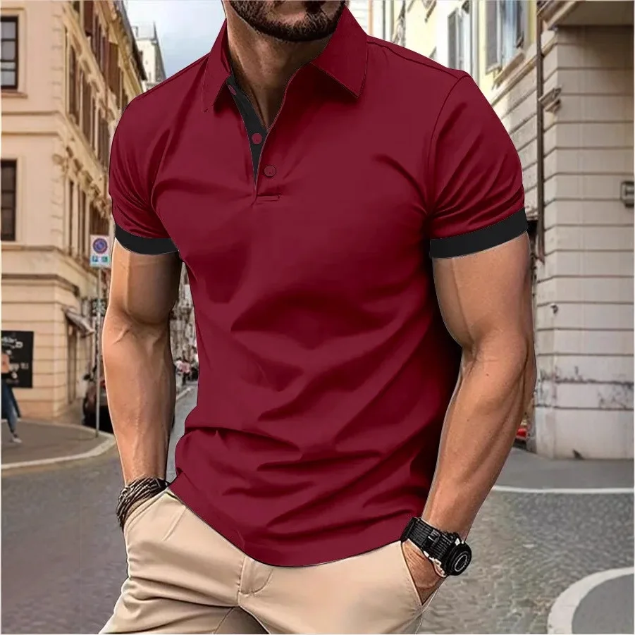 Mens Polo Shirt Short Sleeve Color Blocking Slim Fit Casual England Style Streetwear Summer Breathable Fashion Golf Top Tee