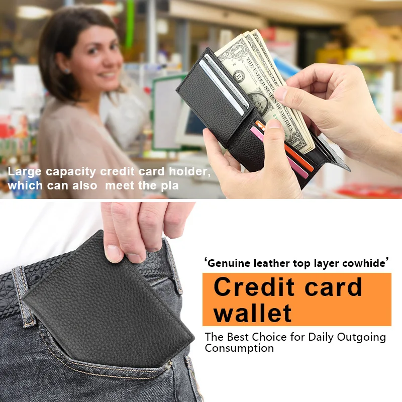 Genuine Leather Small Wallet Card Holder Male Money Bag Purse Casual Thin Slim Bifold Wallets Mini Credit Card Purse Quality