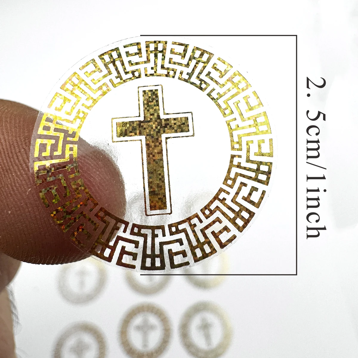 500 Pcs Foil Golden Cross Round Stickers Roll – Elegant Religious Decorative Seals for Scrapbooking, Journals, Planners