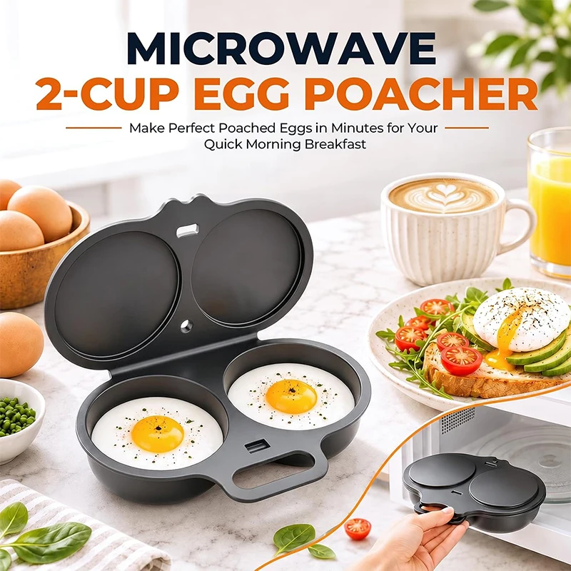 Dual Cavity Microwave Egg Cooker, BPA Free Non Stick Dual Cavity Egg Poacher,Quick Oil-Free Cooking, Versatile Kitchen Essential