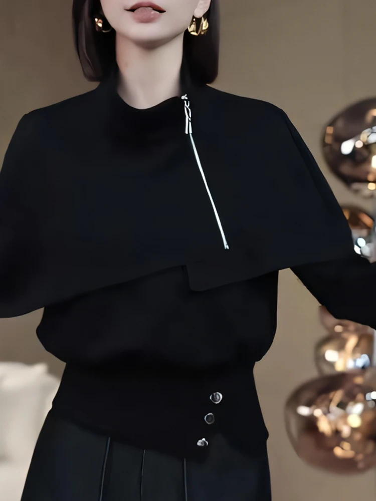 

Женский свитшот Sli ort American Sle на весну-осень, модный и стильный топ с воротником-стойкой и разрезами по бокам