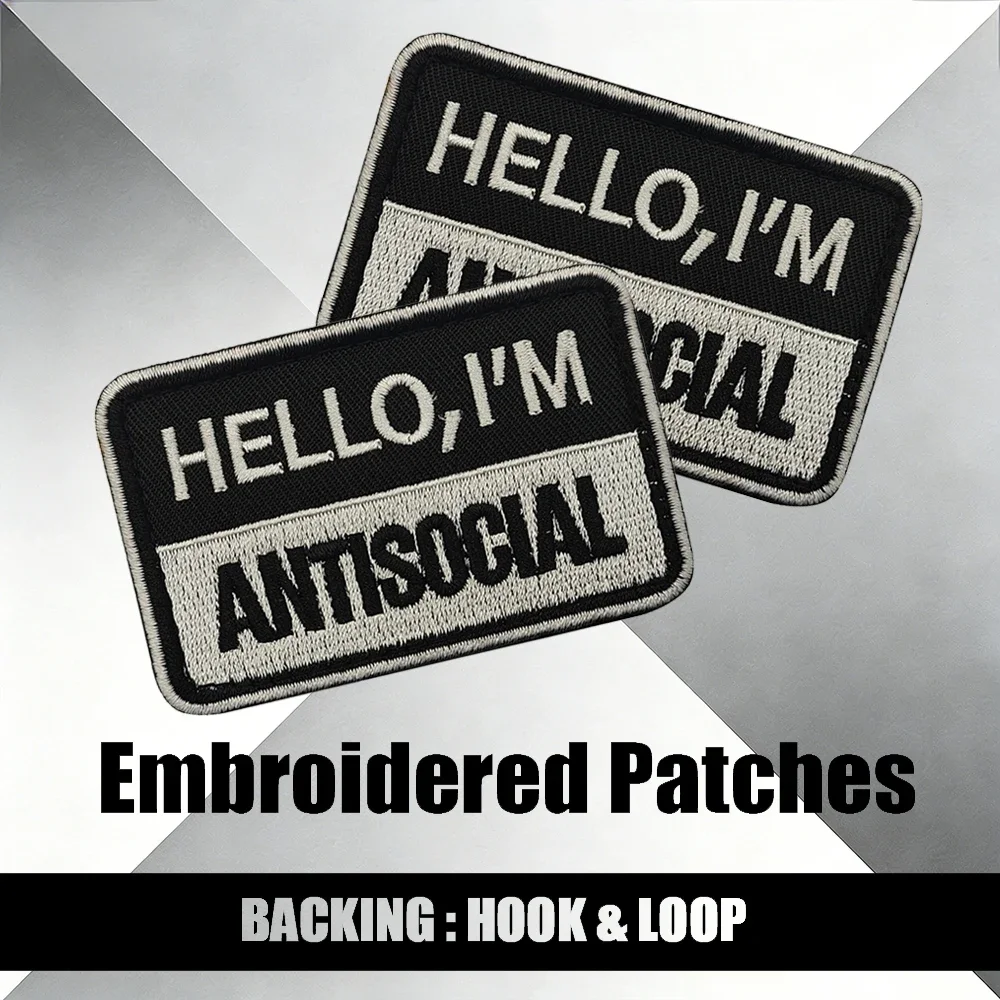 Hello I'm Antisocial Funny Meme Tactical Patch Hook & Loop Military Embroidered Badge for Molle Backpack