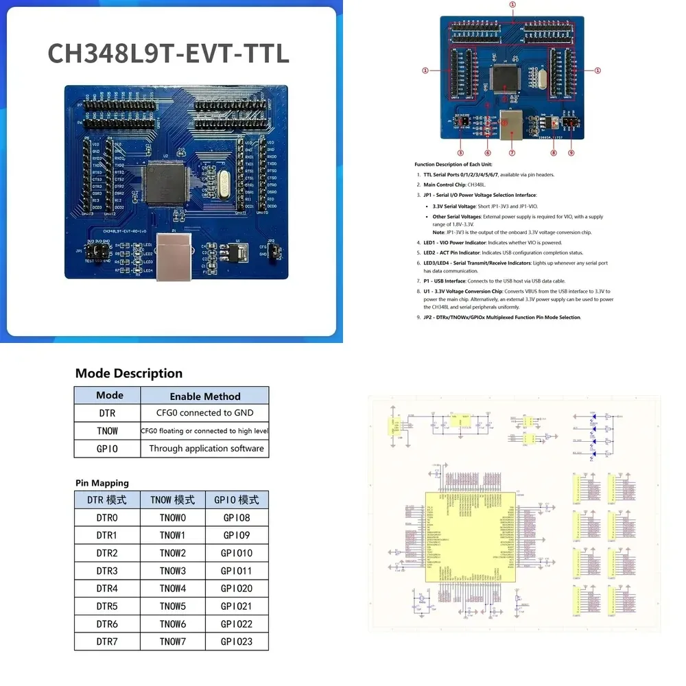WCH CH348L USB TO 8-Channel TTL Level Serial Converter Module