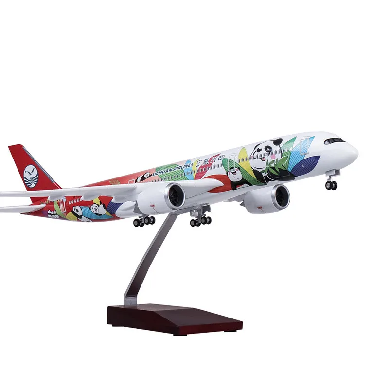 

47CM 1:80 Scale Diecast Model Sichuan Airlines Airbus A350 Panda Resin Airplane With Light And Wheels Toy Collection Display