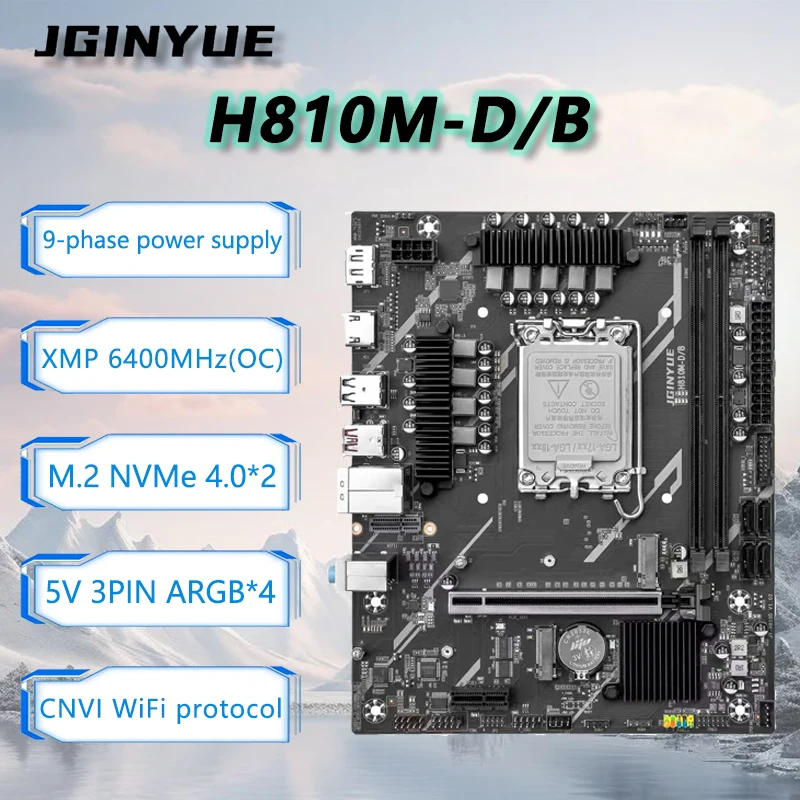 

JGINYUE H810M-D/B Mothboard M-ATX For Intel®Core Ultra200 Series CPU 225/245K/265K DDR5 RAM MAX 64GB for Office home video edit