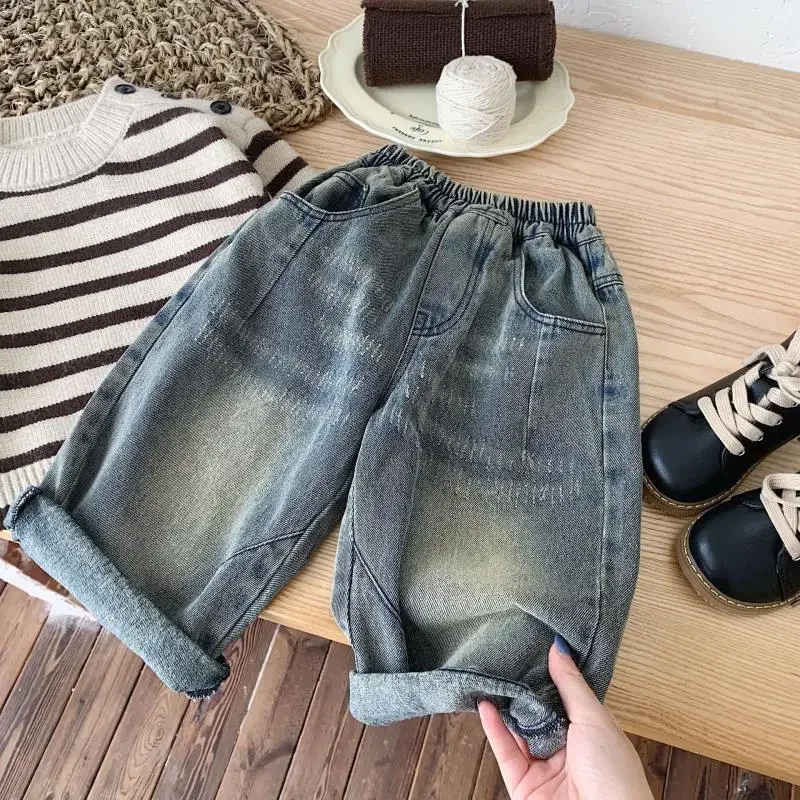 الأطفال الجينز الربيع والخريف الفتيان والفتيات الرجعية مستقيم السراويل 80-130 سنتيمتر ملابس الاطفال #1