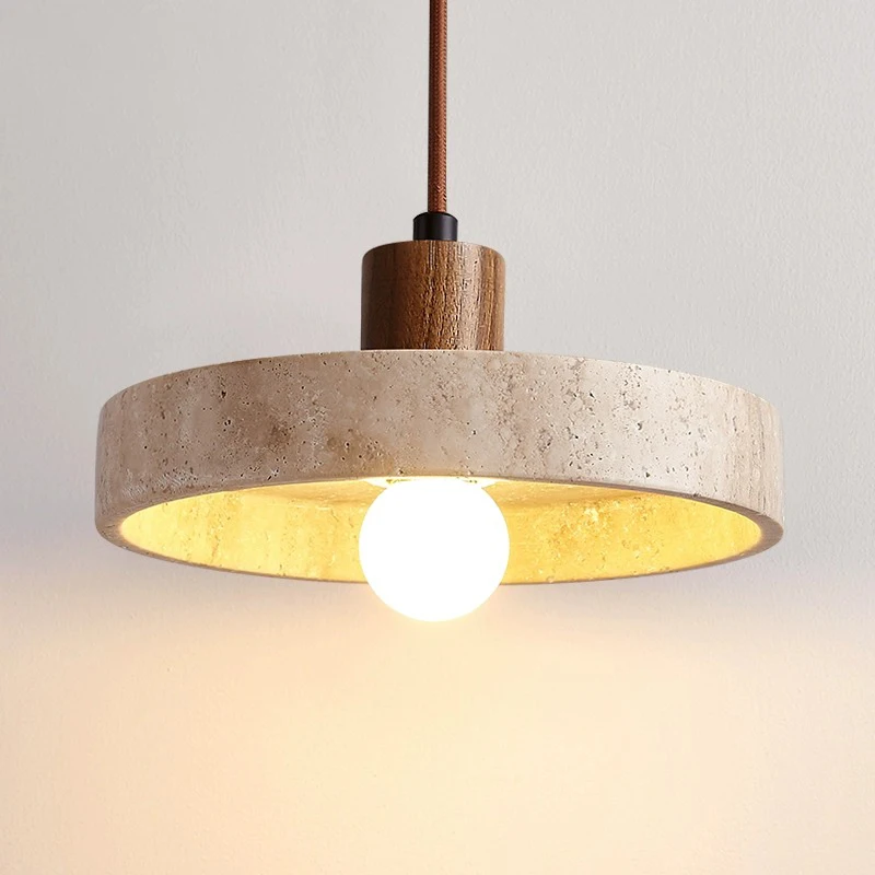 Led Pendant Light Simple Bedroom Bedside Small Chandelier Stone Wood Walnut Droplight Cream Style Table Slim Warm Lamp E27 Bulb