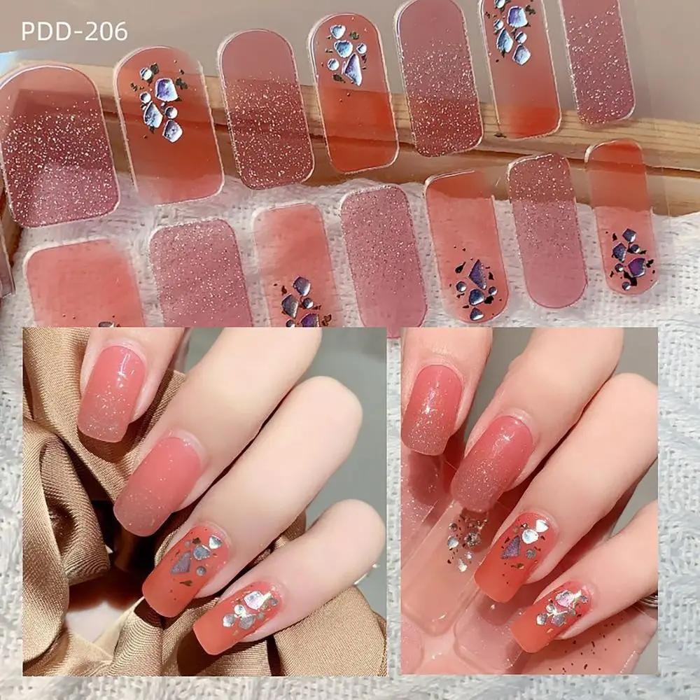 Easy To Removal 14 Strips Gel Nail Stickers Floristic Gel Nail Polish Strips Full Cover Nail Patch DIY Nail Art Making