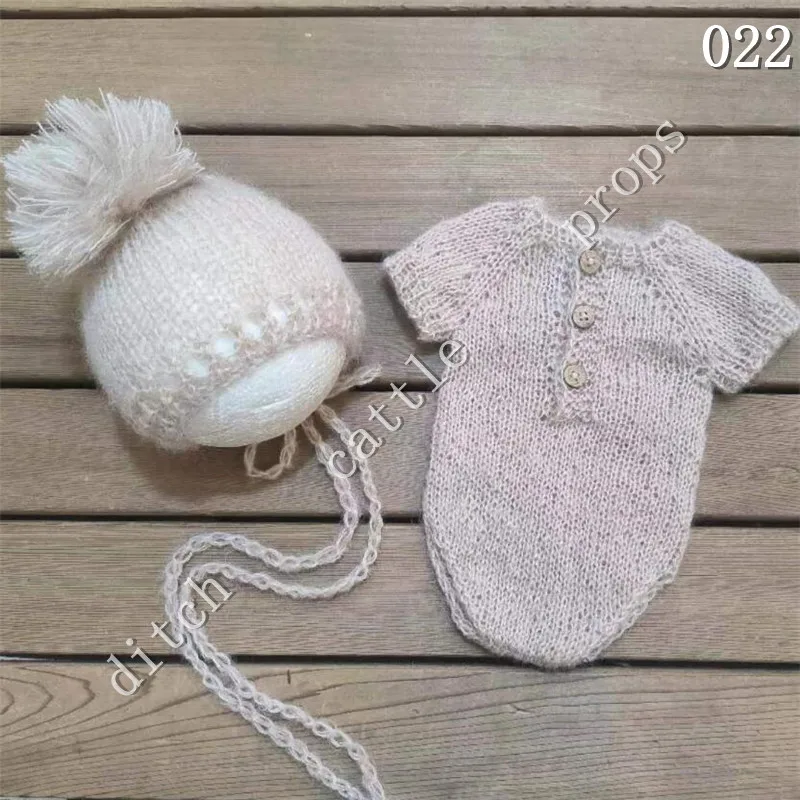 Newborn Photography Props Mohair Jumpsuit +Wool Ball Hat Studio Clothing