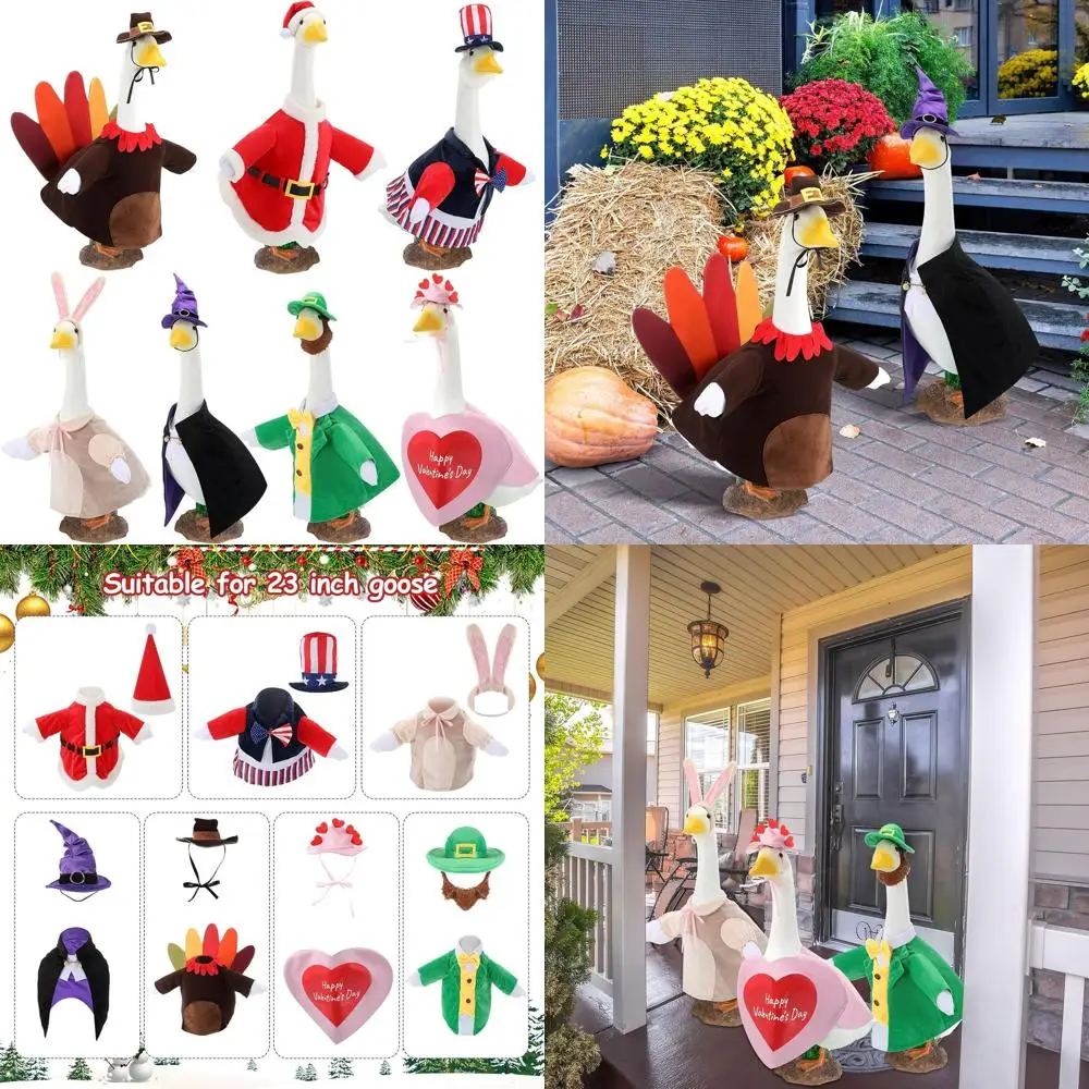 

Seasonal Goose Outfits Set: Witch, Santa, Turkey, Bunny, Independence, Valentine, St. Patrick's - 23 Lawn Goose for Outdoor Deco