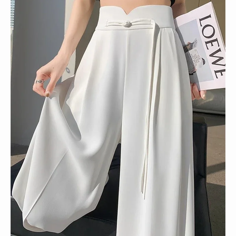 2025 New Summer Lady Fashion Designer Straight Leg Pants Girls High Waisted Leisure Trousers Female Classic Slimming Thin Slacks